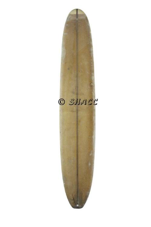 Early Foam longboard model. Redwood stringer. Green fiberglass, Glassed on fin.