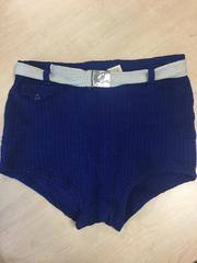 1930 Wool Knit Swim Shorts (blue w/ white belt and silver buckle)