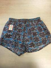 1940 Rayon Elastic Waist Printed Shorts, Duke Brand  (blue and brown print)