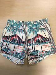 1940 Rayon Elastic Waist Printed Shorts, Duke Brand (cream w/ green palm trees)