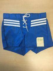 1960 Board Shorts, nylon, blue with 3 white stripes