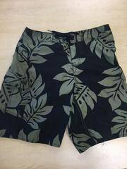 1990 Quiksilver Board Shorts (black with green leaf print)