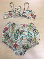 1920/60 Womens Cotton Swimsuits (three pieces; green stripe and print design)