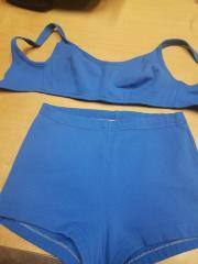 Womens 2 Piece Bathing suit, Nylon/Rayon Stretch-fabric, Blue. Boy-short style Bottom, reinforced cup top