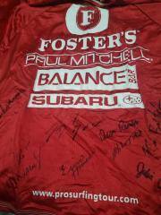 Fosters, Paul Mitchell, Balance Bar, Subaru, Pro Surfing Tour Jersey Rash Guard, Red, Signed.