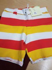 Catalina Surfers Swim Shorts, Stretch Nylon, Sewn in Belt and eye-hole laces, Red Orange White Stripe