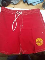 City & County of Honolulu Lifeguard Board Shorts, Eyelet and Laces/Velcro, Red w. white stitching, 38