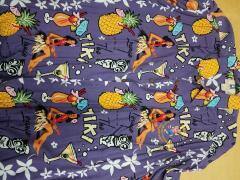 Kahala Hawaiian Shirt, Tiki print, OMEAC 2001 Beach Odyssey 47th Cop Party, Purple, XL