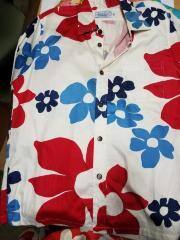 Surf Line Hawaii-Jams Aloha Shirt, (Reprint) Surf Flower, Red/White/Blue, Coconut Buttons