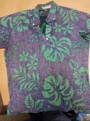 Ocean Pacific Sunwear Aloha Shirt, short sleeve, purple/green, 1/2 button.