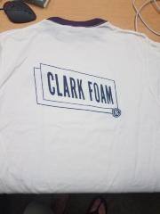 Clark Foam T-Shirt, White w. Purple collar and Sleeves.