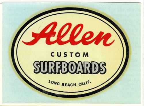 Allen Custom Surfboards, Long Beach, Calif. Decal