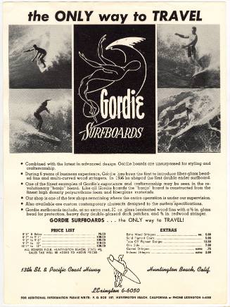 Gordie Surfboards Black & White Advertisement
