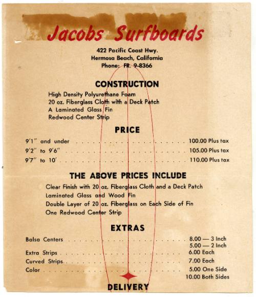 Early Jacobs Surfboards Advertisement