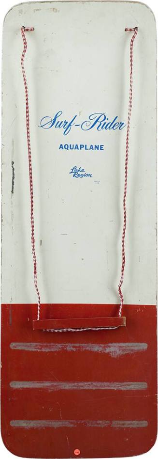 Wooden Early Wake Board Red and White with Rope Handle.