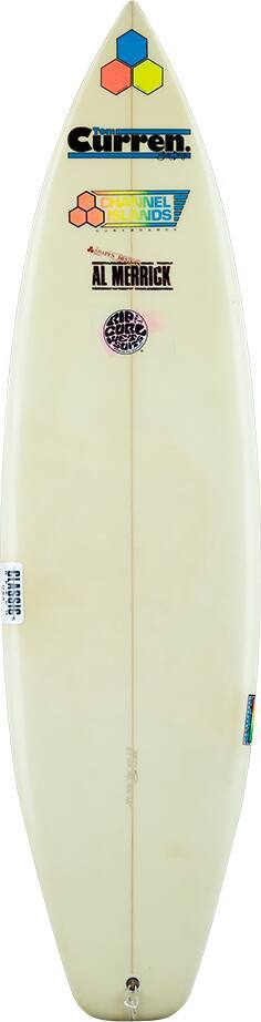 Foam, thruster squash tail, Tom Curren signature model surfboard.