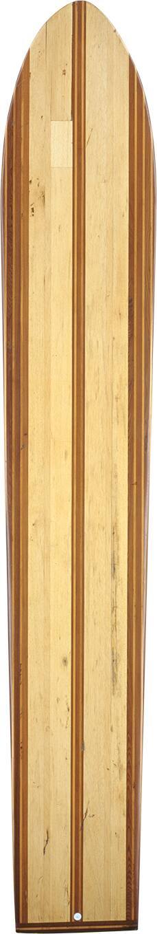 Redwood and balsa plank, many laminations, 6" balsa patch on deck. No fin. Cond. 8.