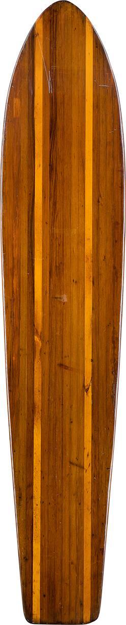 Wood plank board. Redwood rails; two 1" pine stringers; chambered redwood center